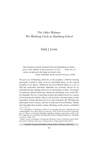The other Weimar : the Warburg circle as Hamburg school / Emily Levine <span class="translation_missing" title="translation missing: es.hyrax.homepage.admin_sets.thumbnail">Thumbnail</span>